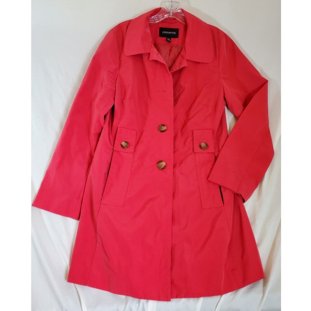 London Fog Women’s Trench Raincoat Size M Magenta Pink Lined Spring Fall